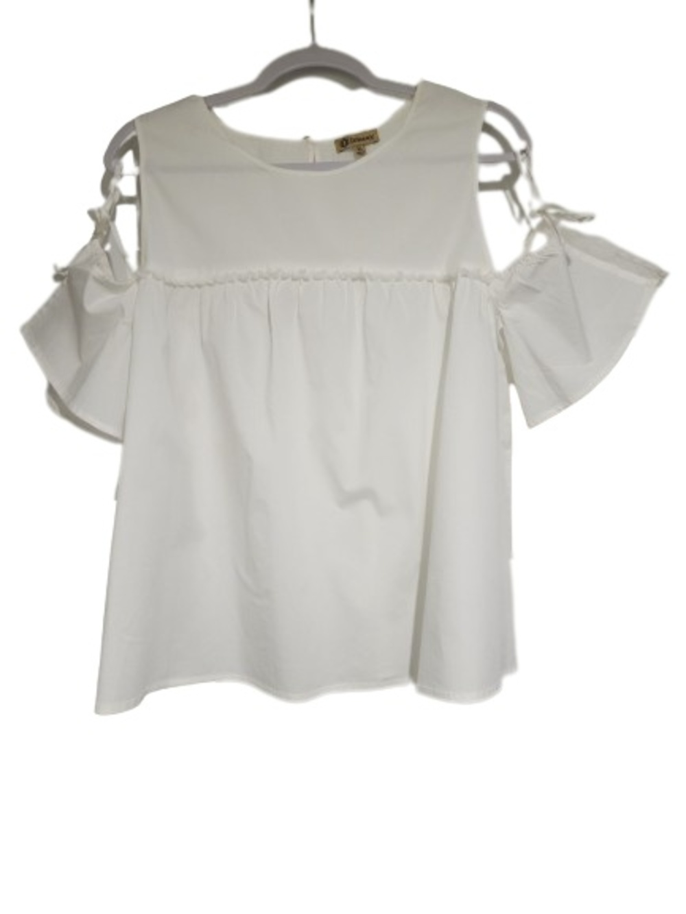 Democracy Cold Shoulder Blouse XL White Cotton Stretch Short Sleeve Boho Tunic